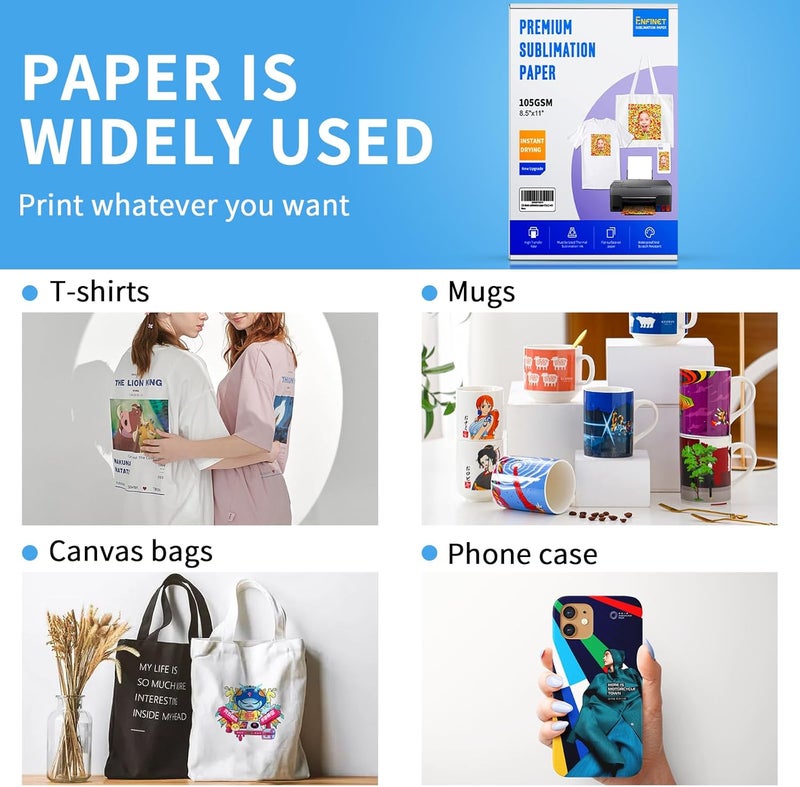 Enfinet Sublimation Paper 8.5 x 11 inches - 125 Sheets 105gsm Compatible with Any Inkjet Printer For DIY Unique Holiday Birthdays Gifts - Image 5